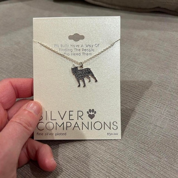 Jewelry - NWT Silver companions Silver plated pitbull Necklace